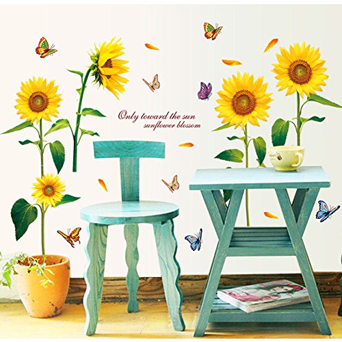 HomeLover Wandaufkleber, aus PVC, abnehmbar, dekorativ, Motiv: Chrysanthemen in Violett, Gelb / Grün, 125 cm L X 105 cm W - 6