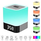 Nachttischlampe, S7 SEVEN Bluetooth-Lautsprecher Berührungssensor Atmosphere Beleuchtung Dimmbar RGB Farbwechsel Nachtlicht mit Musik-Player, Wecker Intelligente Voice-Erinnerung