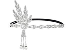 JUSTUSNX Gatsby Kristall-Stirnband, 1920er-Jahre, Flapper-Stirnband, Perlen-Stirnband, Partyzubehör für Frauen und Mädchen (B)