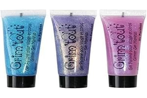 GRIM'TOUT Lot 3 Tubes Gel Paillettes Visage - Rose, Mauve, Turquoise 25 ml - Maquillage à l’Eau Enfant - Sans Parabène - Facile à Appliquer et Nettoyer - Loisirs Créatifs - Carnaval, Fetes