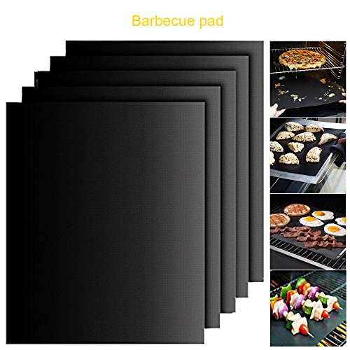 COKOSIM Satz von 5 Stücke BBQ Grill Matte - Wiederverwendbare Hochtemperaturbeständigkeit für Barbecue, Grillen, Backofen, Herd Kochen und Backen - Schwarz