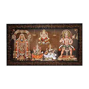 Dalvkot 5 Gods Photo Frame/Lord Tirupati Balaji Lakshmi Ganesh Saraswati Hanuman Photo Frame for Pooja Room (11 X 21 Inch)