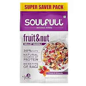 Tata Soulfull Fruit & Nut Millet Muesli, Contains Wholegrains, Real Fruits & Almonds, High in Fibre,700g
