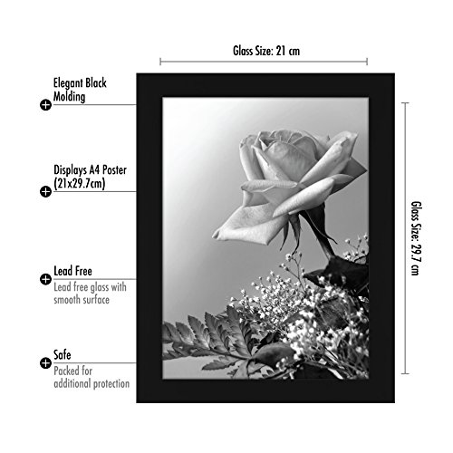 A4 (210x297mm) Schwarzer Bilderrahmen mit Glasfront – Geeignet für Bilder mit Abmessungen von 21×29 - 2