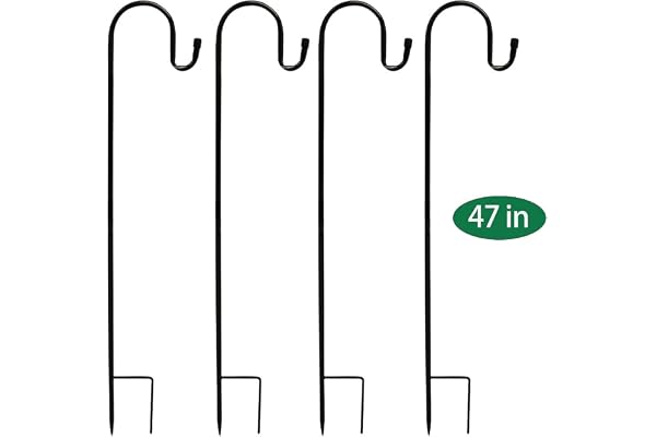 Lot de 4 Crochets de Berger en Fer de 120 cm - Crochets de Jardin en métal - Super Solides et résistants à la Rouille - Simples - Conviennent pour Les Jardins,Les paniers à Plantes - Noir