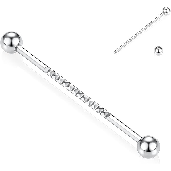 OUFER 14G Etoile / Coeur Industriel Barbell 38mm Acier Inoxydable 316L Boucle D'Oreille Cartilage Body Piercing Bijoux, 14G38mm, Acier Inoxydable, Métal