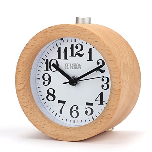 ECVISION Kleiner Wecker Holz Tischuhr Handgemachte Umweltfreundlich Tischuhren Klassisch Kleine Runde Stille Tisch Snooze Buchenholz mit Nachtlicht (Light Wooden) - 6