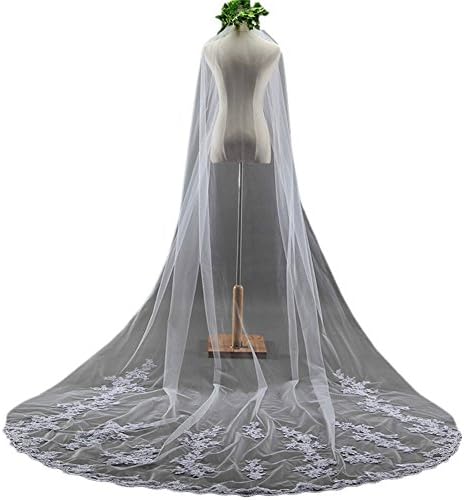 RuiyuhongE Women's 3M Length Bridal Veils with Comb 1 Tier Tulle Lace Floral Wedding Party Veil