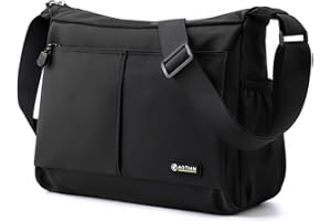 zhongningyifeng Men's Shoulder Bag Messenger Bag Nylon Waterproof Lightweight Casual Black Crossbody Bag for Work Travel Outdoor