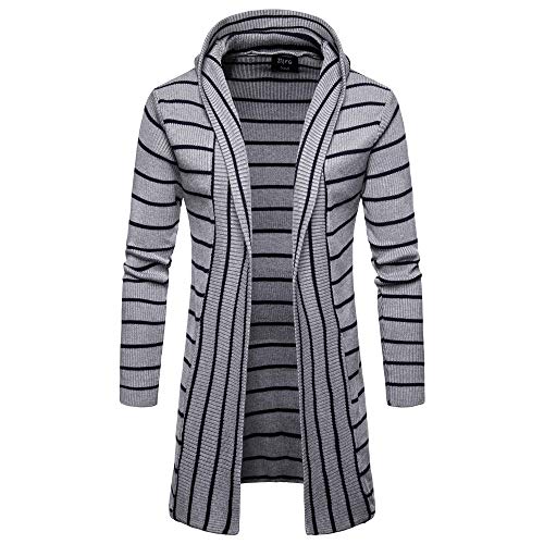 KPILP Mode Herren Herbst Kapuzen Graben Winter Warmer Mantel Solide Jacke Lange Strickjacke Langarm Outwear Bluse(Grau， M)