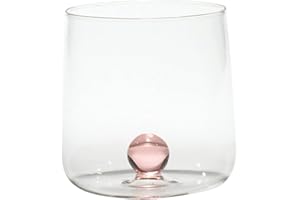 Zafferano Bilia - Vaso Tumbler de Vidrio Transparente Hecho a Mano, Decorado con una Bola de Vidrio de Color en el Interior, cl 44 h 90mm d 88mm, Juego de 6 Piezas - Rosa