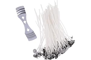 BODY-PLUS Bodyplus 100 Pcs Candle Wicks - 150mm Long Pre Waxed Wicks with Metal Tabs and 3 Hole Wick Holder - Long Lasting, Low Smoke - Ideal for Making DIY Candles - White