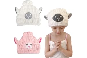 QOMJUFA Anti-Frizz Turban Cheveux Coton Fille, 2 Pièces Serviette Cheveux Microfibre, Séchage Rapide, Rose, 20 cm x 20 cm, Pour Femmes et Enfants