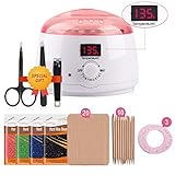 HIP TEC Wax Warmer Hair Removal Waxing Kit, Wax Heater with Adjustable Digital Temperature LCD Display, Eyebrow Set, 4 Scentsy Wax Bean, 30 Wax Sticks for Legs, Arms, Bikini Area