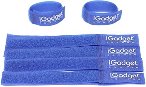 iGADGET® Top rated #1 Heavy Duty Reuseable Hook and Loop Fastener Strap, Hooks and Loops Fastener Tape, Hook &amp; Loop Cable Ties with ideal length to use as Double sided Electrical tape for wire cable tidy 180mm x 20mm - 10 Pack Blue
