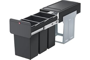 Hailo EcoLine Design Trio L Einbau-Mülltrennungs-System 3x10 Liter - Trio-Mülleimer mit Vollauszug - Stahlblech - schwarz - ab 30 cm Schrankbreite