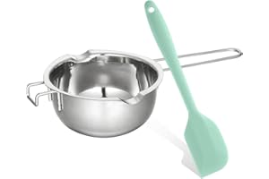 NyxSeat Bol à fondre au bain-marie 400 ml + 1 petite spatule en plastique – Casserole en acier inoxydable 304 pour chocolat, chocolat, sucre, beurre, fromage