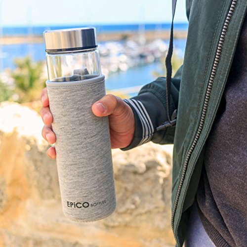 EPiCO BOTTLES Classic 600ml | Glasflasche für Unterwegs | Trinkflasche aus Glas zum Mitnehmen | Wasserflasche für heiß kalt Getränke | Perfekt für Yoga, Wandern, Büro | Ideal für Smoothies, Tee | BPA-frei - 6