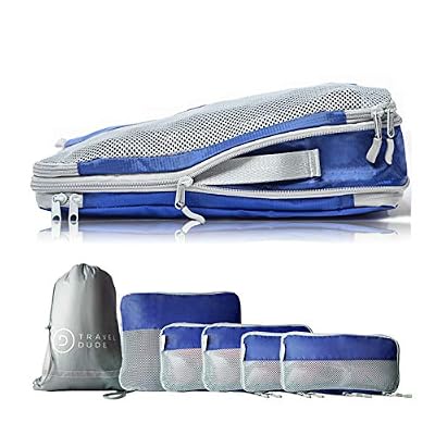 TRAVEL DUDE Set de Cube de Rangement avec Housse de Rangement | Organisateur de Sac pour valises et Sac à Dos (Bleu Marine, 7 pièces)