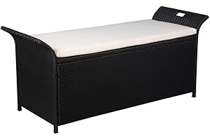 Festnight Cassapanca con Seduta da Giardino Esterno con 2 Posti in Polirattan Marrone/Nero Cuscino Bianco Crema,Panca Contenitore in Polirattan a 2 Posti138x50x60 cm