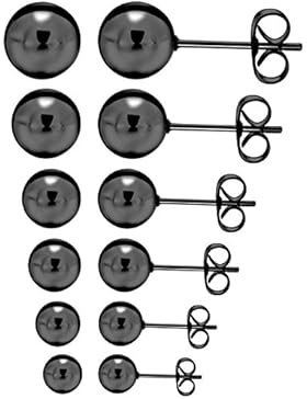 MOWOM 3~8mm 12 PCS Edelstahl Gestüt Stecker Ohrringe Ohrstecker Kugel Kugel Charm Charme Elegant Set ( 6 Paar )