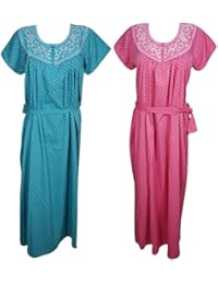 Indiatrendzs Women's Nighty Cotton Blend Summer Nightwear Nightgowns With Tie Belt Combo Of 2 (Chest 44)