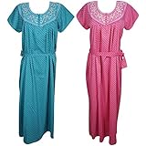 Indiatrendzs Women's Nighty Cotton Blend Summer Nightwear Nightgowns With Tie Belt Combo Of 2 (Chest 44)