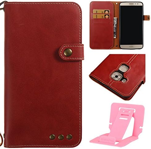 Huawei Nova plus PU Leather Case, Huawei Nova plus Wallet Cover, Ekakashop Fashion Retro Pure color Simulation Leather Case (with Hand Strap) and Soft Silicone inner Case, Business Women & Men Bookstyle Premium Flip PU Leather Phone Case Stand Shockproof Protective Case Cover For Huawei Nova plus +1x Ekakashop Kickstand (color random), Red