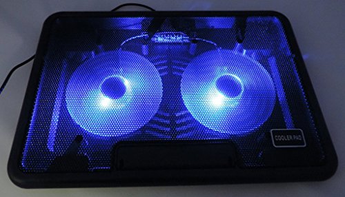 LS Premium Notebook Kühler LS-M2 | Laptop Cooling Pad Ständer| 2x Lüfter / 140mm Fan | mit 2 x USB HUB und blaue LED | 10″-15″ Zoll - 2
