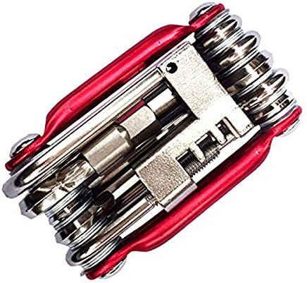 SHENGYANG 11 in 1 Multi-Function Bike Bicycle Repair Tool Kit Folding Cycling Maintenance Multi Tool Socket Wrench Hex Keys Screwdriver Set (Red)