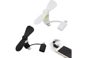 Rakiuty Mini Ventilateur,2 En 1 Petit Ventilateur,pour Téléphone i-Phone/Type C-Téléphones,2 Pièces (Noir + Blanc)