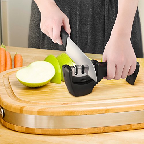 Messerschärfer, HoLife Messerschleifer Manueller Knife Sharpener Schleifstein mit 3 Stufen für Keramikmesser, Stahlmesser, Kochmesser usw(Schwarz) - 7
