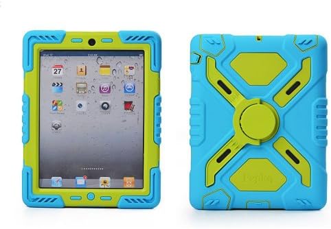 Hot Newest Ipad Mini Case Silicone Plastic Kid Proof Extreme Duty Dual Protective Back Cover with Kickstand and Sticker for Ipad Mini - Rainproof Sandproof Dust-proof Shockproof (Blue/Green)