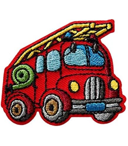 Aufnäher Feuerwehrwagen – Bestickt, Zum Aufbügeln Oder Aufnähen, 10,5x6,2cm