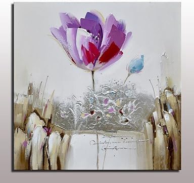 WSJ Hand-Painted Modern Abstract Purple Flower Paintings On Canvas Unframed Home Decor Painting Calligraphy Handpainted Knife Oil Painting Flower , include inner frame , 20" x 24"