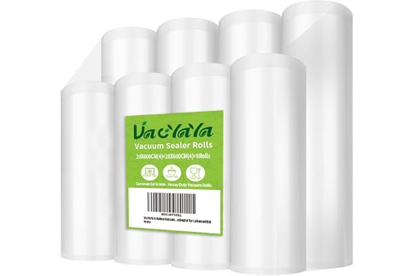 VacYaYa 8Pack 20cmx6m(4rullar) och 28cmx6m (4rullar)(totalt 4800cm) vakuumförslutare för mat,fryspåsar,rullar,BPA-fri