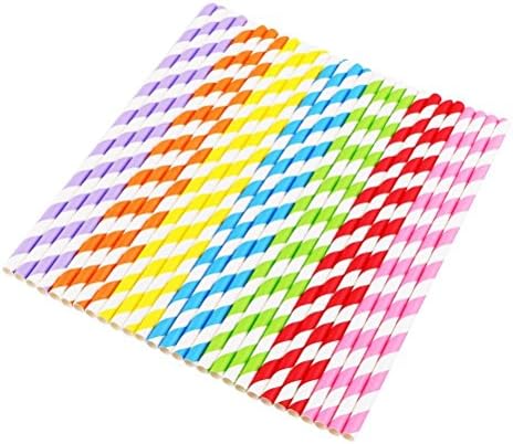 Paper Drinking Straws Rainbow Pattern Paper Straws Decorations For Birthdays, Weddings, Everyday, Celebration 150PCS(6 Colors)