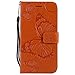 Produktbild DENDICO Galaxy S5 Hülle, PU Leder Handyhülle mit Standfunktion und Kartenfach, Schmetterling Muster Magnetverschluss Flip Brieftasche Etui TPU Schutzhülle für Samsung Galaxy S5 - Orange