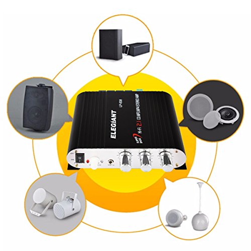 ELEGIANT Mini 200W 12V Hi-Fi Car Stereo Amplifier Power Channel Audio Heavy Bass Output - Matt Aluminum Casing with Overheating, Overload and Short Circuit Protection for Home Car Motorcycle Boat - Connect to any Speakers; Support Booster Radio MP3 MP4 iPod or CD player black