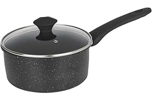 URBN-CHEF Non-Stick Saucepans, Milkpan, Casserole Pot Frying Pans All Induction Hob Forged Carbon Kitchen Cookware Pots & Pans Set with Clear Glass Lids Black Marble Coating | Soft Touch Handles