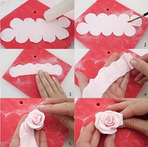 ilauke Rosenausstecher DIY Modellierwerkzeug Deko Utensilien für Rüschen Fondant Marzipan Blütenpaste Kunchen die einfachsten Rosen Ausstecher der Welt – the Easiest Rose Cutter Ever Blüten (Groß) - 2