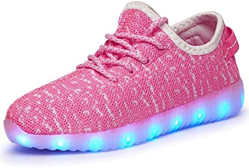 QOUJEILY Adult LED Lights Luminous Lace Up Casual Sneakers USB [7 Colors] (8 UK / 42 EU, Pink)