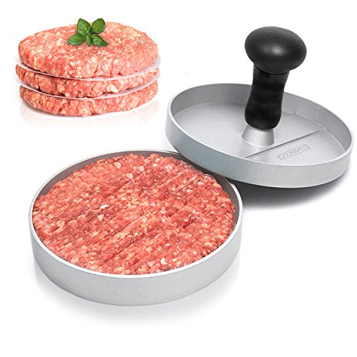 GOURMEO® Burgerpresse aus Aluguss mit Antihaftbeschichtung + 30 Blatt Antihaftpapier