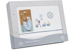 mibebestore Sabanas de Invierno CORALINA Extrasuave Cuna 60X120 - (Bajera+encimera+Funda Almohada) - Color: Blanco/Azul - Oferta