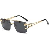 Dervin Retro Rimless Diamond Cut Rectangular sunglasses for Men and Women