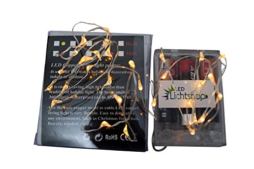 LED-Lichtshop® 1 Stück 50er LED-Lichterkette auf silbernem Kupferdraht warm-weiß Innen oder Aussen Batterie-betrieben mit Schalter und 4h Timer - 6