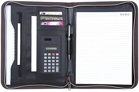 Lederleiter Europa PU Leather A4 Folder Portfolio Business Document Organizer with Wrting Pad and Calculator