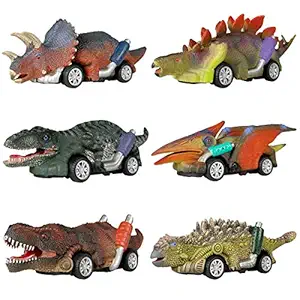 PATPAT 6 PCS Dinosaur Car Toys for Kids,Dino Toys for 3 Year Old Boys and Toddlers, Car Toys for Boys, Pull Back Toy Cars, Dinosaur Games Birthday Christmas Gift for Boy Girls of Age 1-6