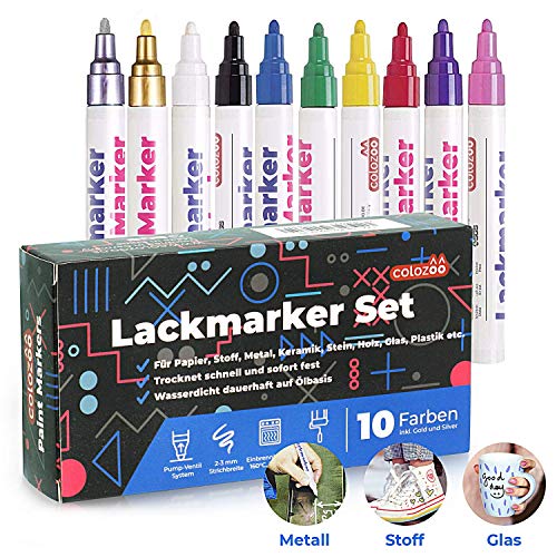  - Rotulador (Juego de 10 - Deko lápices con Oro y Plata - Agua Fija Barniz lápices para Fabricado a Mano, Papel, plástico, Metal, cerámica, Metal, Piedra, Madera, Vidrio, plástico