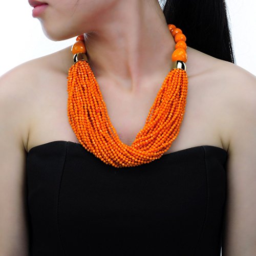 Jerollin Women Ladies Vintage Resin Pendant Pearl Necklace Chain Collar Choker Fashion Bib Necklace and Earring Jewelry Set